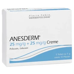 Anesderm Lidocain-25 mg/g + 25 mg/g Creme + Pflaster, 5X5 g