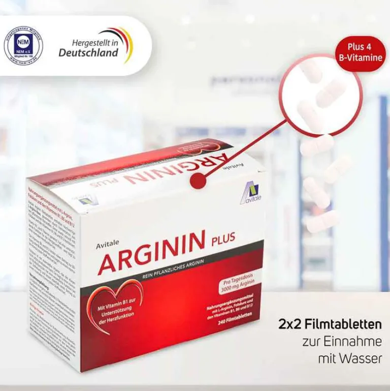 Avitale Aminosäuren|Vitamine Fürs Herz-Arginin plus Vitamin B1 + B6 + B12 + Folsäure Filmtabletten , 240 St