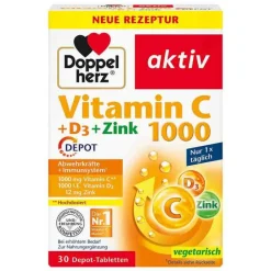 Doppelherz Zink|Vitamin D (Colecalciferol)-Vitamin C 1000 + D3 + Zink Depot Tabletten, 30 St