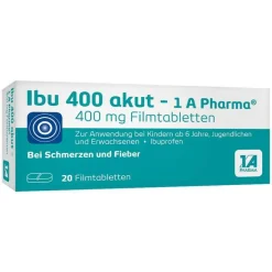 1A Pharma Zahnschmerztabletten|Regelschmerzen Tabletten-Ibu 400 akut – 1 A Pharma® Filmtabletten, 20 St
