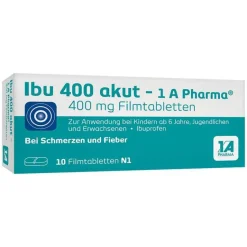 1A Pharma Zahnschmerztabletten|Regelschmerzen Tabletten-Ibu 400 akut – 1 A Pharma® Filmtabletten, 10 St