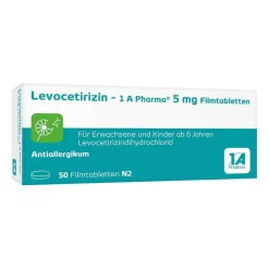1A Pharma Levocetirizin|Allergie Medikamente-Levocetirizin – 1 A Pharma® 5 mg Filmtabletten, 50 St
