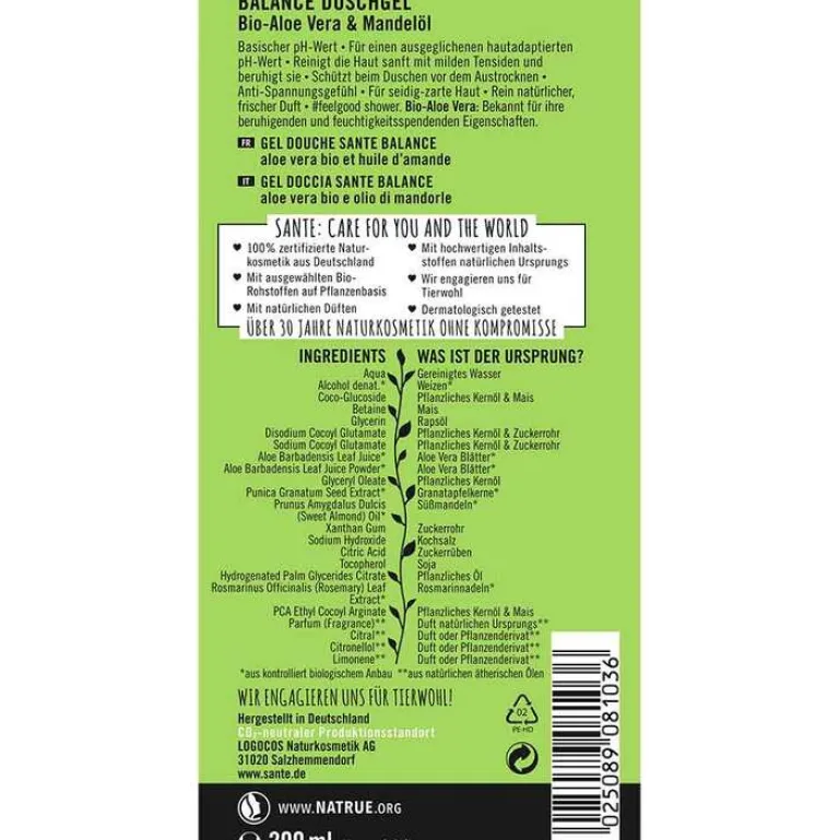 Hot Sante Balance Duschgel Bio-Aloe Vera & Mandelöl, 200 ml